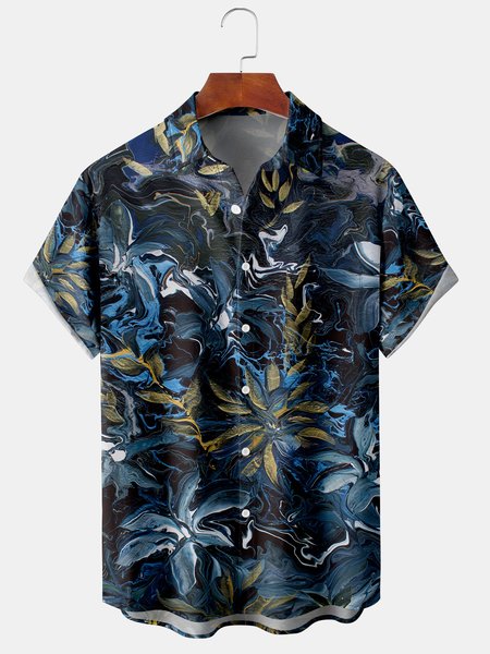

Men's Oil Painting Abstract Print Casual Breathable Hawaiian Short Sleeve Shirt, Blue, Men's Floral shirt