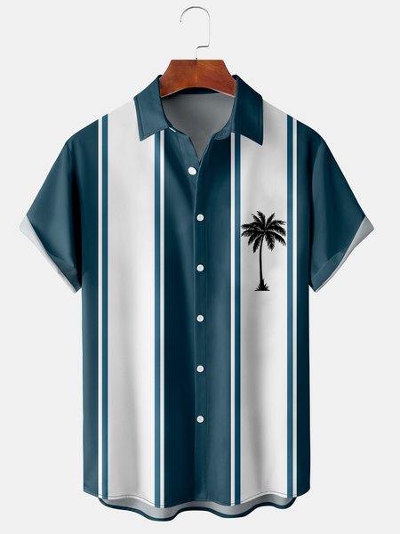 

Men's Botanical Print Casual Breathable Short Sleeve Hawaiian Shirt, Blue, Men's Floral shirt