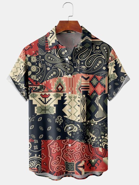 

Men's Casual Short Sleeve Hawaiian Shirt with Chest Pocket Print, Red, Men's Floral shirt