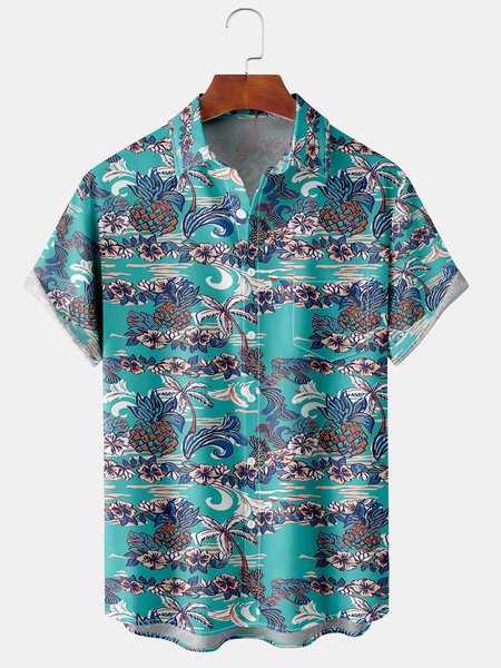 

Pineapple Chest Pocket Short Sleeve Hawaiian Shirt, Green, Men Shirts
