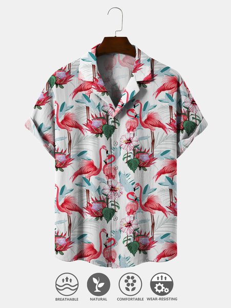 

Cotton And Linen Holiday Leisure Short-sleeved Shirt, As picture, Men's Floral shirt