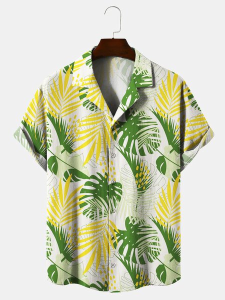 

Cotton And Linen Holiday Leisure Short-sleeved Shirt, As picture, Men's Floral shirt