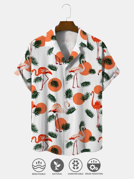 

Cotton And Linen Holiday Leisure Short-sleeved Shirt, As picture, Men's Floral shirt