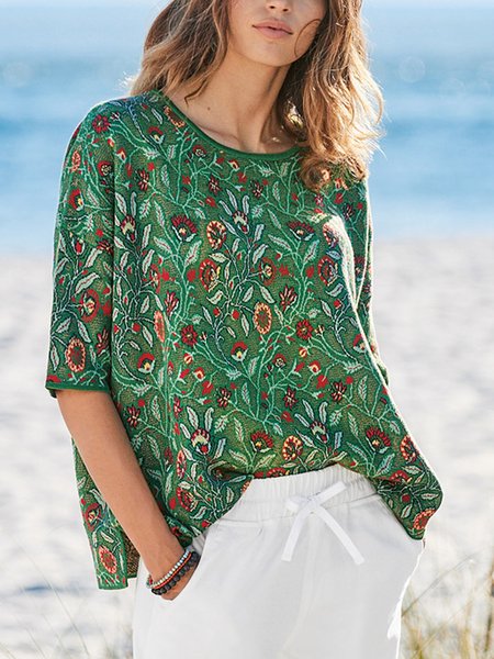 

Holiday flower hem split loose top T-shirt extra large, Green, Tees & T-shirts