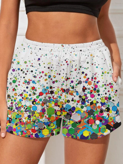 

Mid Waist Casual Geometric Shorts, Multicolor, Shorts