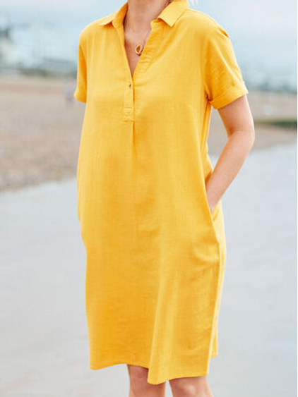 

Solid Casual Short Sleeve Woven Dress, Yellow, Dresses