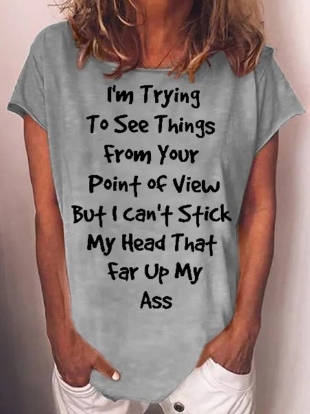 

Womens Funny Letter Casual Short Sleeve T-Shirt, Gray, T-shirts