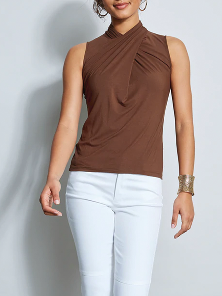 

Summer Lightweight High Stretch Simple Plain Short Sleeve Daily T-Shirt, Coffee, Tunics