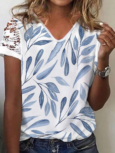 

Discount! Ladies Leaves Casual Lace Knit T-Shirt, Multicolor, T-Shirts