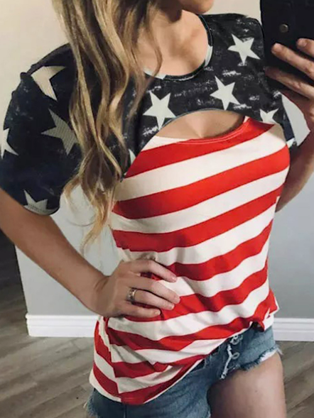 

Casual Flag Short Sleeve T-Shirt, As picture, T-Shirts