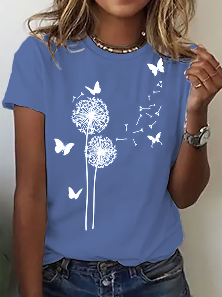 

Women Dandelion Crew Neck Casual Short Sleeve T-shirt, Blue, Tees & T-shirts