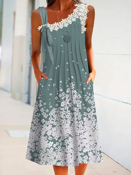 

Vacation Asymmetrical Neck Sleeveless Knitting Dresses, Green, Midi Dresses