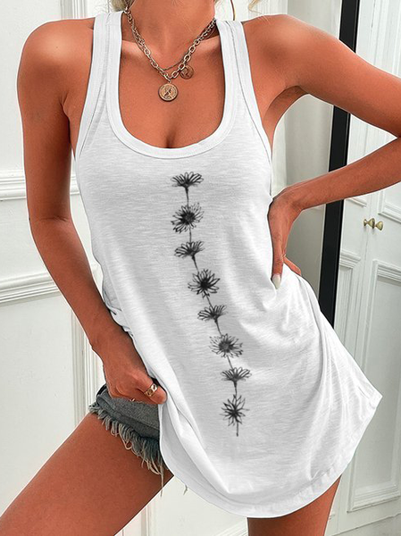 

floral pattern high-low vest Sexy Knit, White, Tanks & Camis