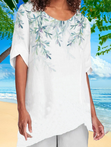 

Floral Regular Fit Scoop Neckline Short Sleeve Tops, White, Tunics
