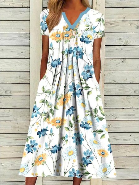 

Vacation V Neck Ruched Short Sleeve Knit Dress, Multicolor, Dresses