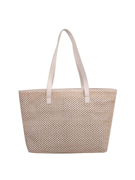 

JFN Beach Vacation Large Capacity Zip Straw Bag Tote Bag Shoulder Bag, Off white, Women's Bags
