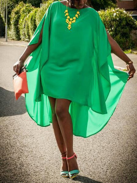 

Elegant Plain Short Sleeve Woven Mini Dress, Green, Midi Dresses