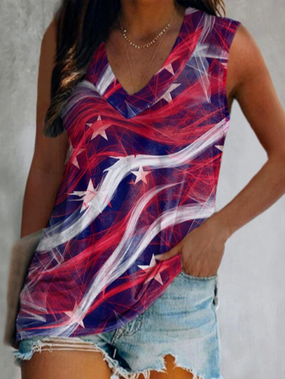 

American Independence Day Flag Day Casual Fashion Comfortable Print Top Knit, Multicolor, Tanks & Camis