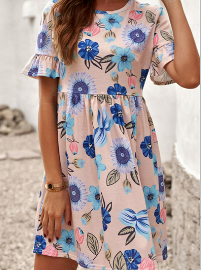

Casual Floral Short Sleeve Knit Dress, Pink, Dresses