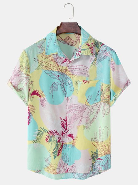 

Cotton Linen Hawaiian Casual Shorts, As picture, Shirts ＆ Blouse