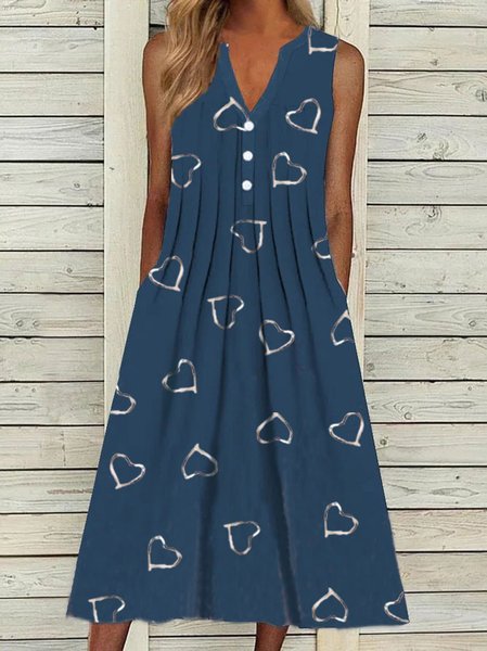 

Loosen Heart Sleeveless Woven Dresses, Blue, Dresses