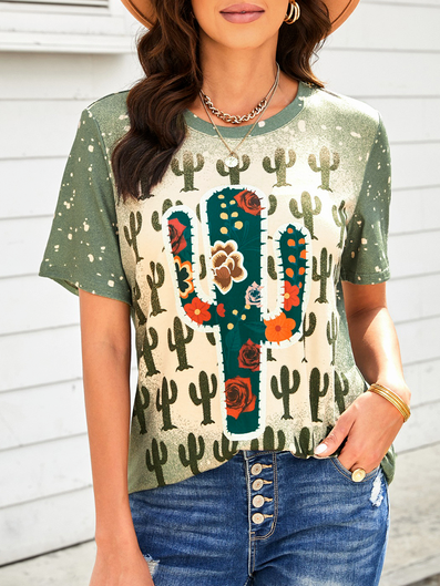 

Crew Neck Vacation Loosen Short Sleeve T-Shirt, Dark green, T-Shirts