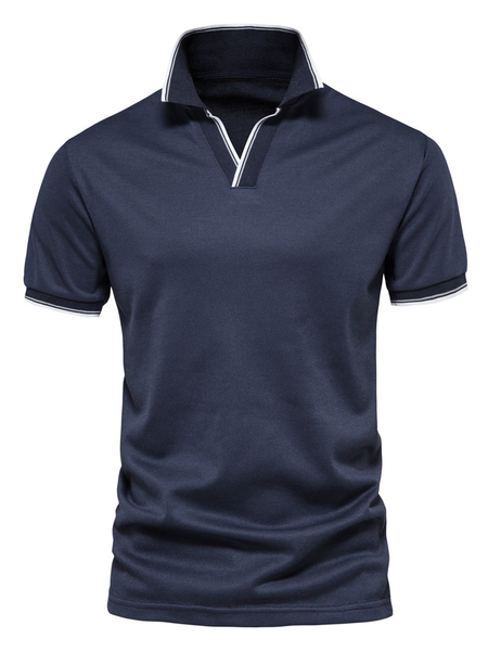 

Plain Cotton Polo Short Sleeve Short Sleeve Shirt, Deep blue, Shirts ＆ Blouse