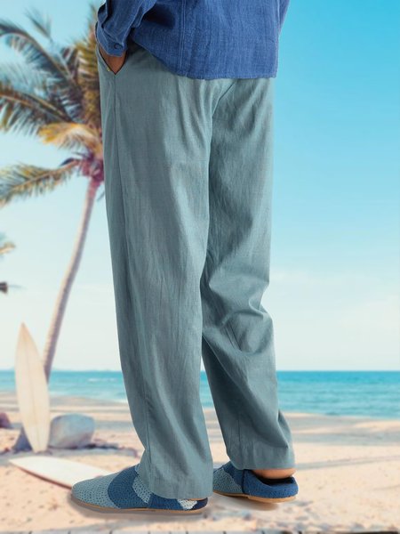 

Men's Elastic Waist Cotton Linen Casual Pants, Lightblue, Pants
