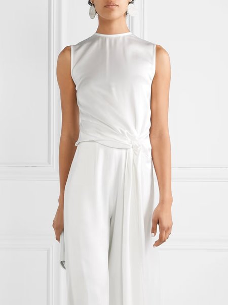 

Simple Regular Fit Solid Sleeveless Top, White, Tops