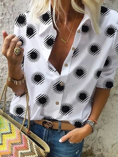 

Black and White Polka Dot Pattern Vintage Mid Sleeve Shirt, Shirts & Blouses