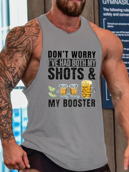 

Don't worry I've had both my shots and booster Funny Sleeveless Casual Knit, Gray, Tank Tops
