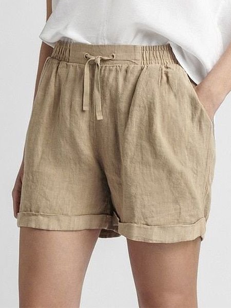 

Plain Cotton Loosen Draw string Shorts, Khaki, Shorts