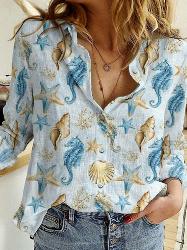 

Vacation Animal Long Sleeve Blouse, Light blue, Shirts & Blouses
