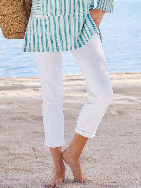 Regular Fit Boho Pants, White, Pants