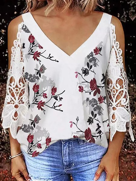 

Floral Short Sleeve Tops, White, Shirts & Blouses