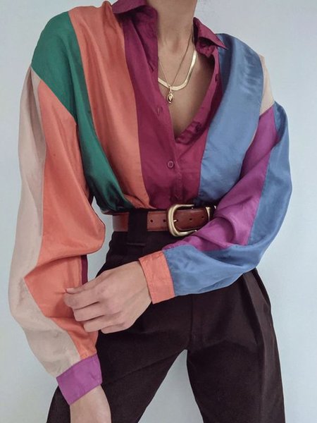 

Striped Casual Long Sleeve Blouse, Multicolor, Blouses and Shirts