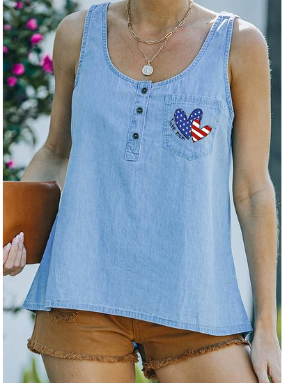 

U-Neck Denim Vacation Women, Blue, Tanks & Camis