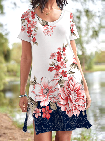 

V Neck Casual Short Sleeve Knit Dress, White, Dresses