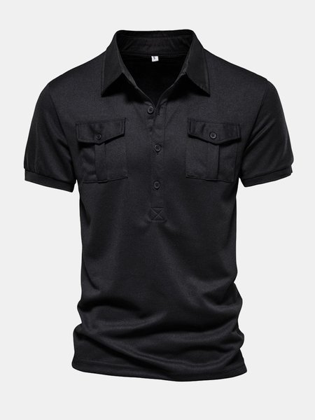 

Plain Short Sleeve Polo Cotton Short Sleeve Polo Shirt, Black, Polos