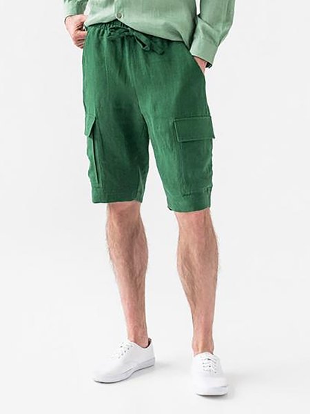

Men's Elastic Waist Cotton Linen Casual Shorts, Army green, Shorts