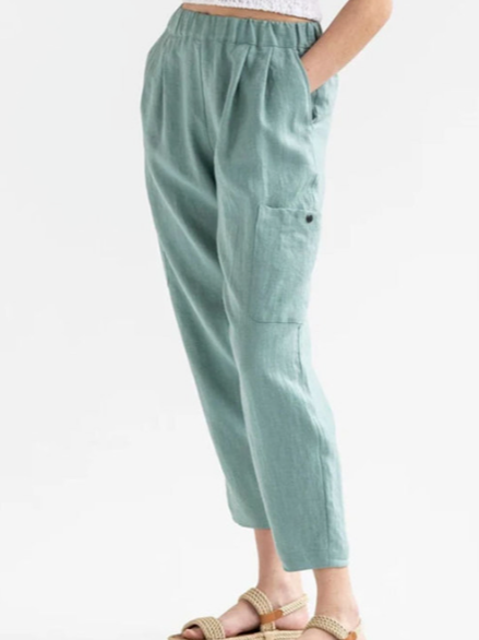 

Loosen Casual Cotton Linen Simple Casual Pocket Ninth Pants, Green, Pants