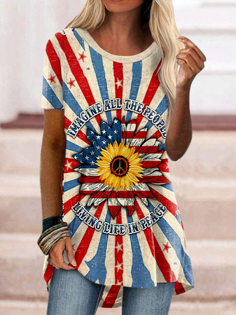 

Striped Cotton Blends Short Sleeve T-Shirt, Multicolor, T-Shirts