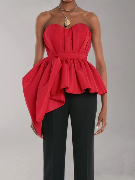 

Elegant Regular Fit Strapless Short Sleeve Tops, Red, Tops