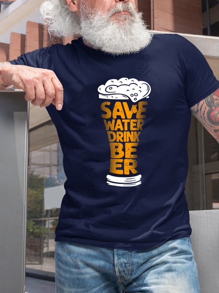 

Save Water Drink Beer Funny Crew Neck T-shirt, Purplish blue, T-shirts