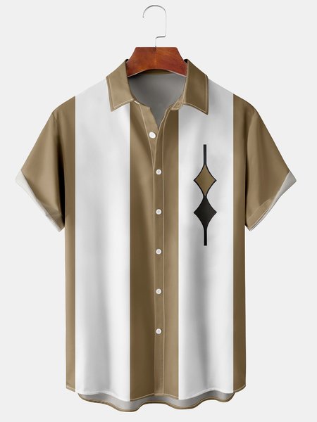 Men's Geometric Pattern Print Casual Short Sleeve Hawaiian Shirt, Khaki, Men's Floral shirt