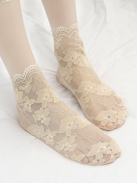 JFN Lace Crystal Socks Invisible Socks, Nude, Socks