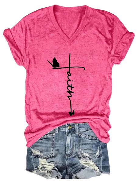 

Faith Women's V Neck Cotton Blends Short Sleeve T-Shirt, Pink, T-shirts