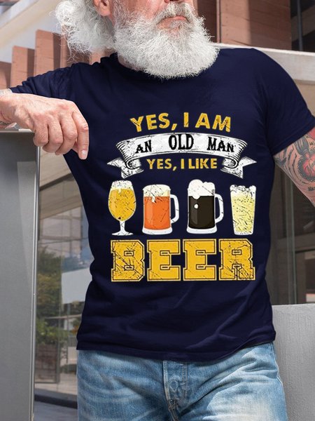 

Graphic Daily Print Yes I Am An Old Man Yes I Like Beer Crew Neck Short Sleeve Short Sleeve T-Shirt, Dark blue, T-shirts