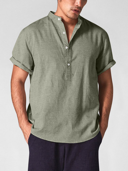 

Linen Solid Color Simple Loose Casual Shirt, Army green, Shirts ＆ Blouse