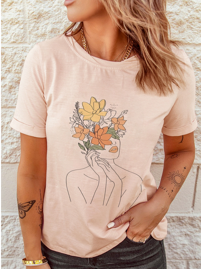 

Crew Neck Simple Loosen Short Sleeve T-Shirt, Light pink, Tees & T-shirts